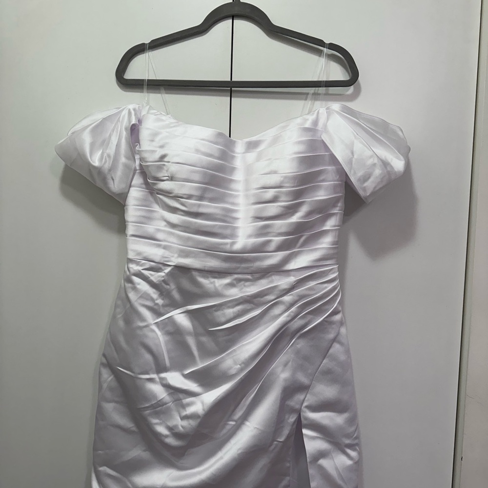 Off Shoulder Cowl Neck Satin Dress